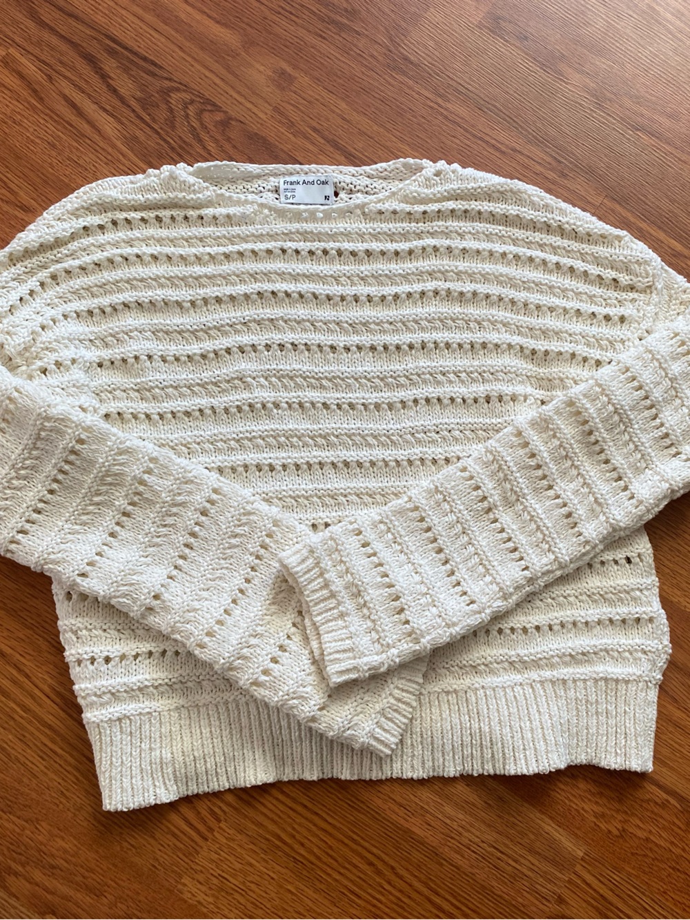 Cream Open-Knit Crewneck Sweater